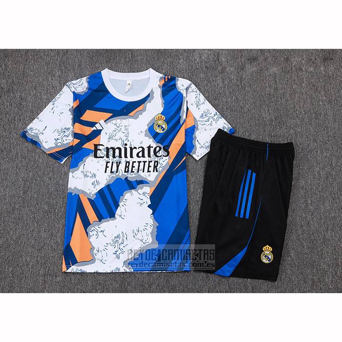 Chandal del Real Madrid Manga Corta 2025-2026 Blanco Azul - Pantalon Corto